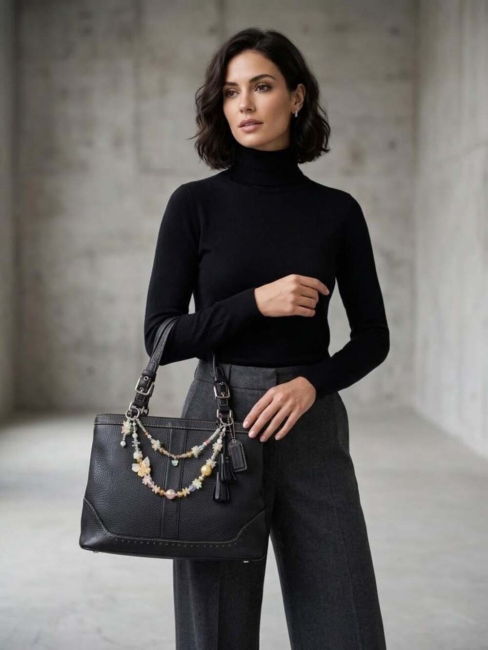 Coach Hampton black pebble leather shoulder bag satchel 5055